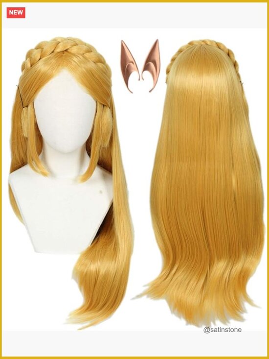 Long Blonde Wig Halloween Cosplay with 2 Elf Ears Heat Resistant